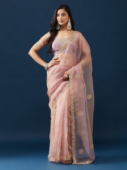 Kasee - Women Purple Tissue Embellished Saree With Unstitched Blouse