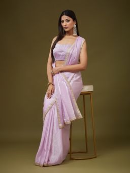 Kasee - Women Purple Silk Blend Embroidered Saree With Unstitched Blouse