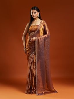 Kasee - Women Brown Tissue Embellished Saree With Unstitched Blouse