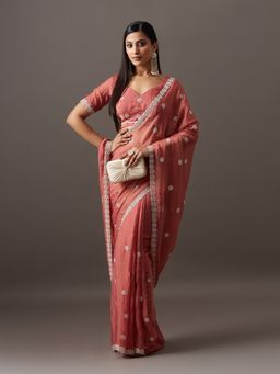 Kasee - Women Pink Silk Blend Embroidered Saree With Unstitched Blouse