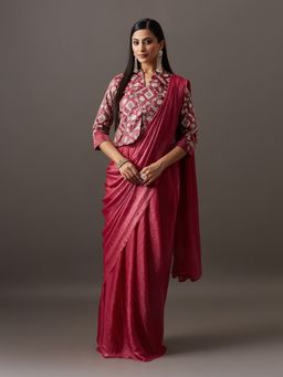 Kasee - Women Pink Silk Blend Solid Saree With Unstitched Blouse