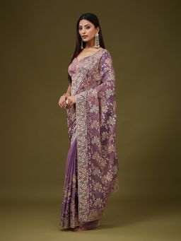 Kasee - Women Purple Silk Blend Embellished Saree With Unstitched Blouse