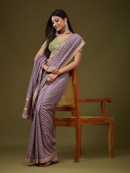 Kasee - Women Purple Art Silk Embroidered Saree With Unstitched Blouse