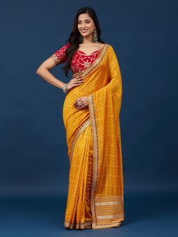 Kasee - Women Yellow Art Silk Embroidered Saree With Unstitched Blouse