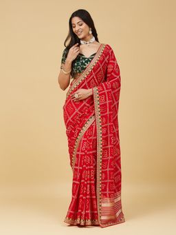 Kasee - Women Red Art Silk Embroidered Saree With Unstitched Blouse
