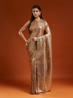 Kasee - Women Gold Silk Blend Embellished Saree With Unstitched Blouse