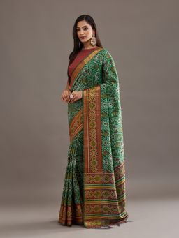 Kasee - Women Green Silk Blend Handloom Saree With Unstitched Blouse