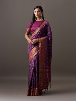 Kasee - Women Purple Silk Blend Handloom Saree With Unstitched Blouse