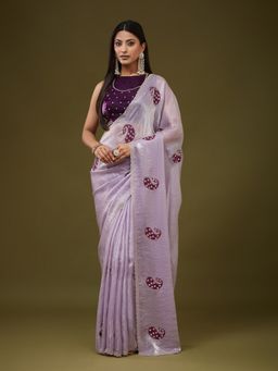 Kasee - Women Purple Satin Embellished Saree With Unstitched Blouse