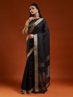 Kasee - Women Black Cotton Blend Handloom Saree With Unstitched Blouse