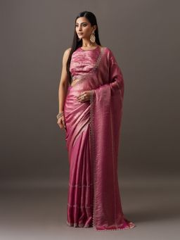 Kasee - Women Pink Silk Blend Embellished Saree With Unstitched Blouse