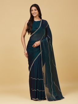 Kasee - Women Green Tissue Embellished Saree With Unstitched Blouse