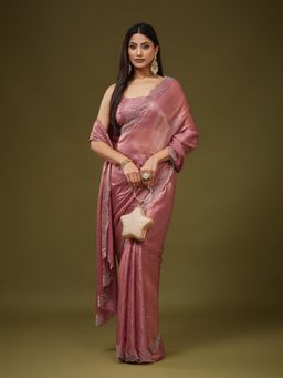 Kasee - Women Pink Silk Blend Embellished Saree With Unstitched Blouse