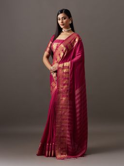Kasee - Women Purple Viscose Rayon Handloom Saree With Unstitched Blouse