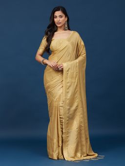 Kasee - Women Beige Silk Blend Handloom Saree With Unstitched Blouse