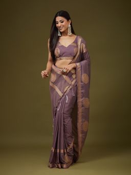 Kasee - Women Purple Rayon Embroidered Saree With Unstitched Blouse