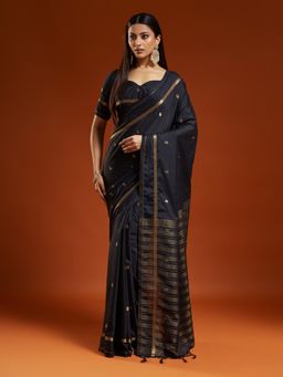 Kasee - Women Blue Viscose Rayon Handloom Saree With Unstitched Blouse