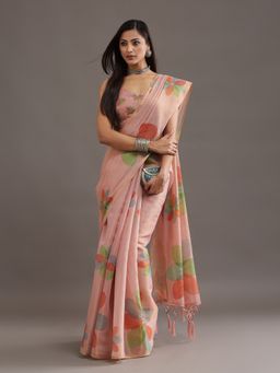 Kasee - Women Pink Organza Printed Saree With Unstitched Blouse