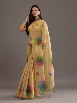 Kasee - Women Gold Organza Printed Saree With Unstitched Blouse