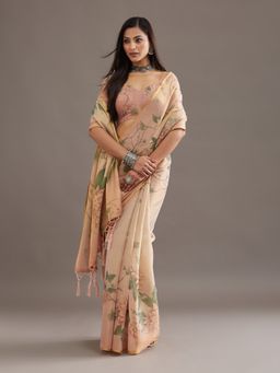 Kasee - Women Pink Organza Printed Saree With Unstitched Blouse
