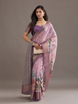 Kasee - Women Purple Art Silk Printed Saree With Unstitched Blouse