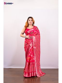 Boveee - Pink Soft Dola Silk Saree Without Blouse