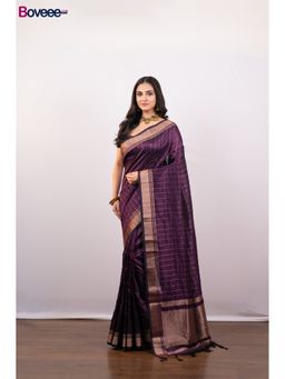 Boveee - Purple Soft Banarasi Silk Saree Without Blouse