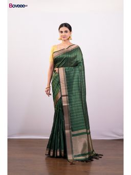 Boveee - Green Soft Banarasi Silk Saree Without Blouse