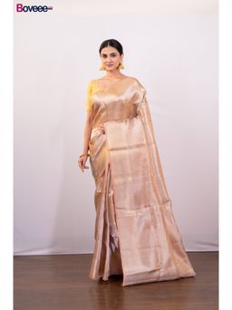 Boveee - Golden Beige Tissue Silk Saree Without Blouse