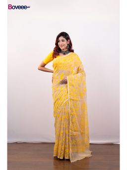 Boveee - Beige Cotton Jamdani Saree Without Blouse