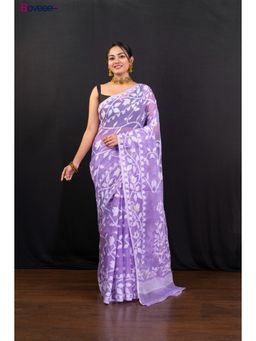 Boveee - Purple Cotton Jamdani Saree Without Blouse