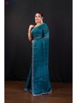 Boveee - Teal Blue Jimmy Choo Saree Without Blouse
