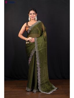 Boveee - Moss Olive Jimmy Choo Saree Without Blouse
