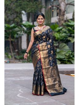 Boveee - Black Banarasi Silk Saree Without Blouse