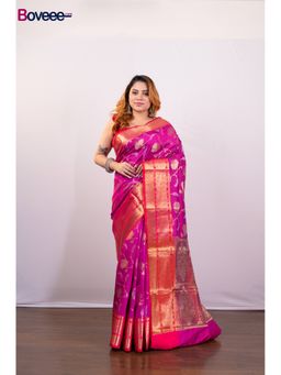 Boveee - Pink Banarasi Silk Saree Without Blouse