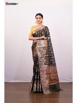 Boveee - Banarasi Kora Organza Silk Black Saree Without Blouse