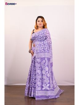 Boveee - Purple Cotton Jamdani Saree Without Blouse