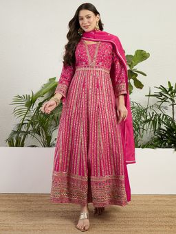 Miss Ethnik - Miss Ethnic Pink Embroidered Gown with Dupatta