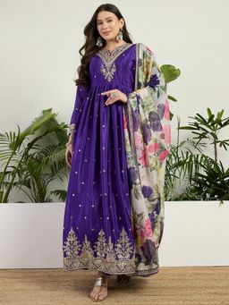 Miss Ethnik - Miss Ethnic Purple Embroidered Gown with Dupatta