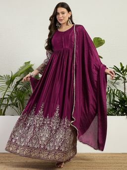 Miss Ethnik - Miss Ethnic Purple Embroidered Gown with Dupatta