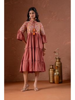 Juniper - Rust Tiered Embroidered Yoke Dress