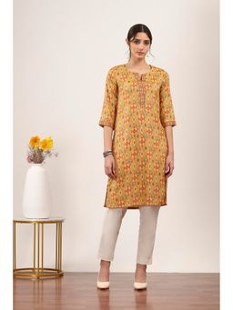 Rangriti - Women Yellow Viscose Polyester Straight Kurta