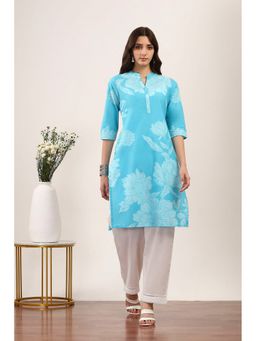 Rangriti - Women Blue Cotton Straight Kurta