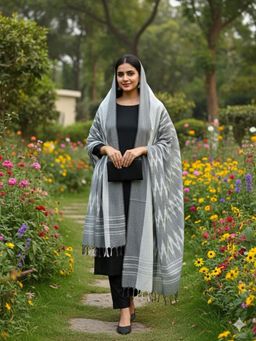 SALWAR STUDIO - Women Grey Cotton Woven Dupatta