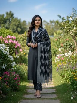 SALWAR STUDIO - Women Black Cotton Woven Dupatta