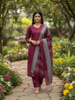 SALWAR STUDIO - Women Red Cotton Woven Dupatta