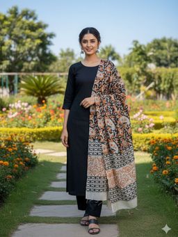 SALWAR STUDIO - Women Rust Cotton Floral Dupatta