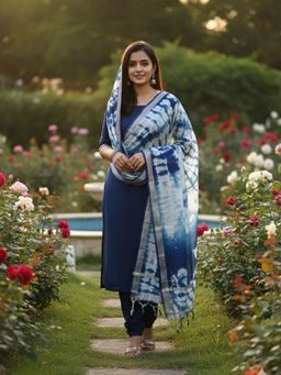 SALWAR STUDIO - Women Blue Cotton Silk Tie & Dye Dupatta