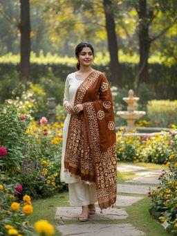 SALWAR STUDIO - Women Rust Cotton Abstract Dupatta