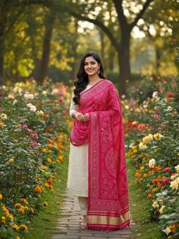 SALWAR STUDIO - Women Pink Silk Printed Dupatta
